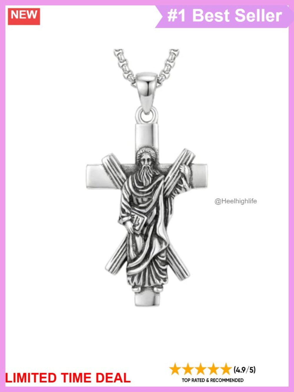 Saint Andrew Cross Necklace 925 Sterling Silver Religious Pendant